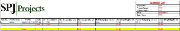 Excel Material List