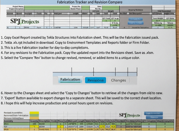 Excel Fabrication Tracker and Revision Compare